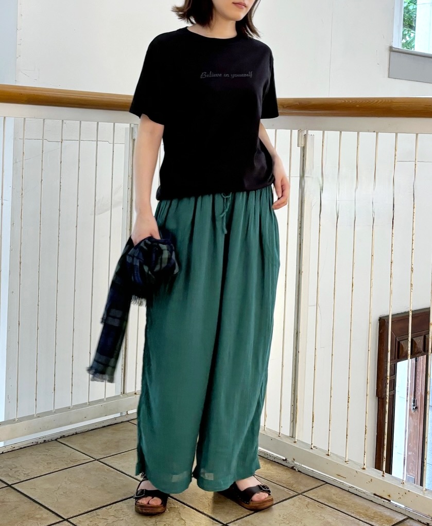 INAM2251GD (パンツ) SINGLE GAUZE OVERDYED GATHERED EASY PANTS