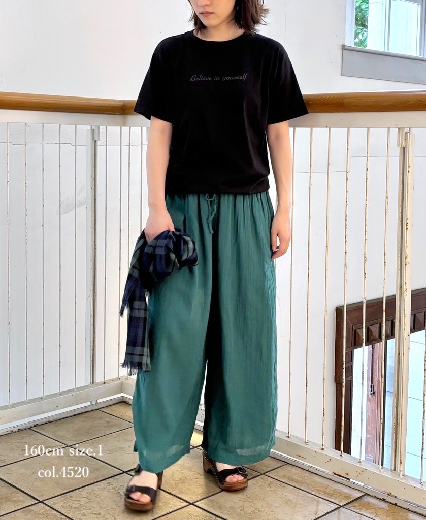 INAM2251GD (パンツ) SINGLE GAUZE OVERDYED GATHERED EASY PANTS