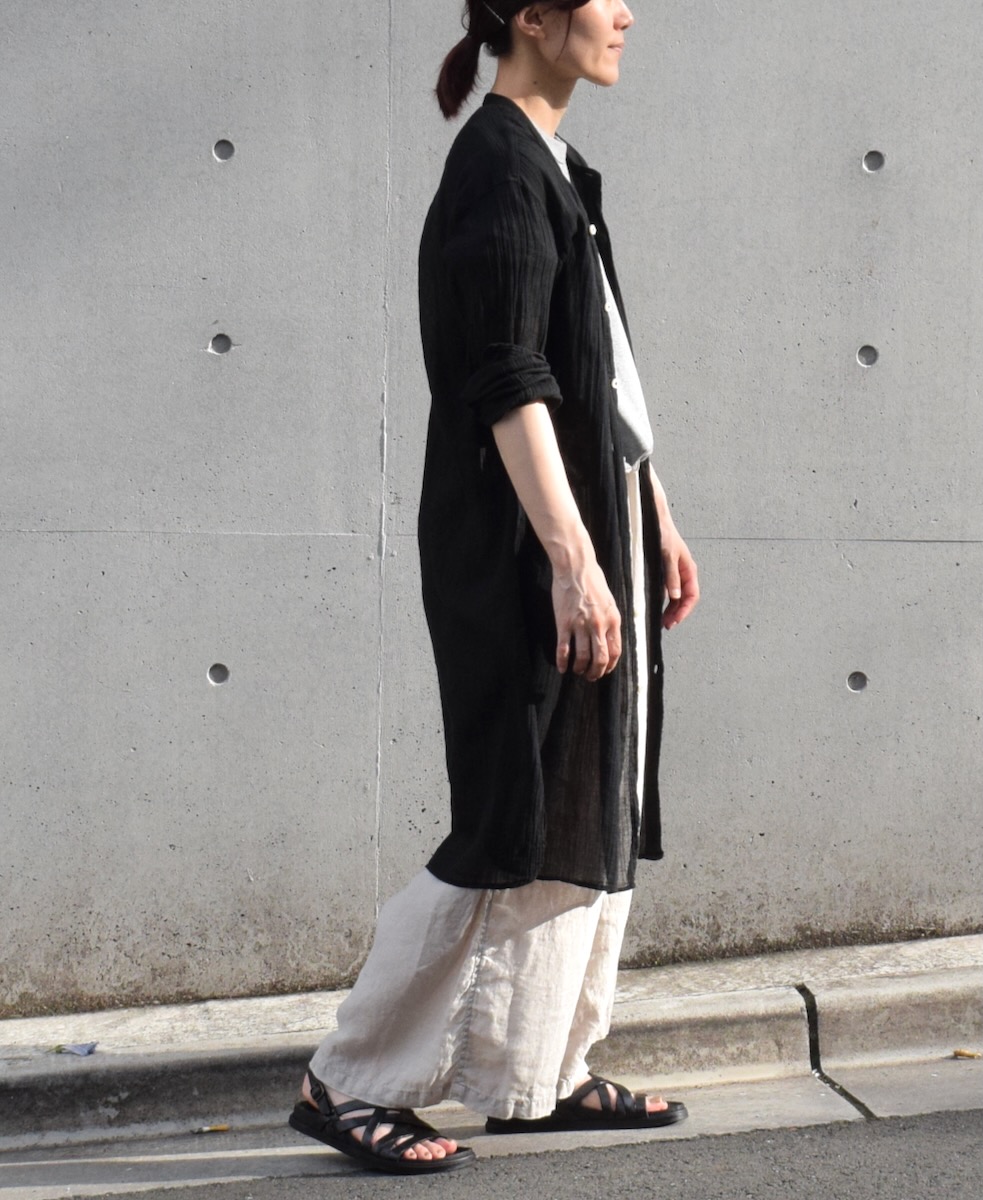 INAM1902GD (ロングシャツ) SINGLE GAUZE OVERDYED UTILITY BANDED COLLAR LONG SHIRTS