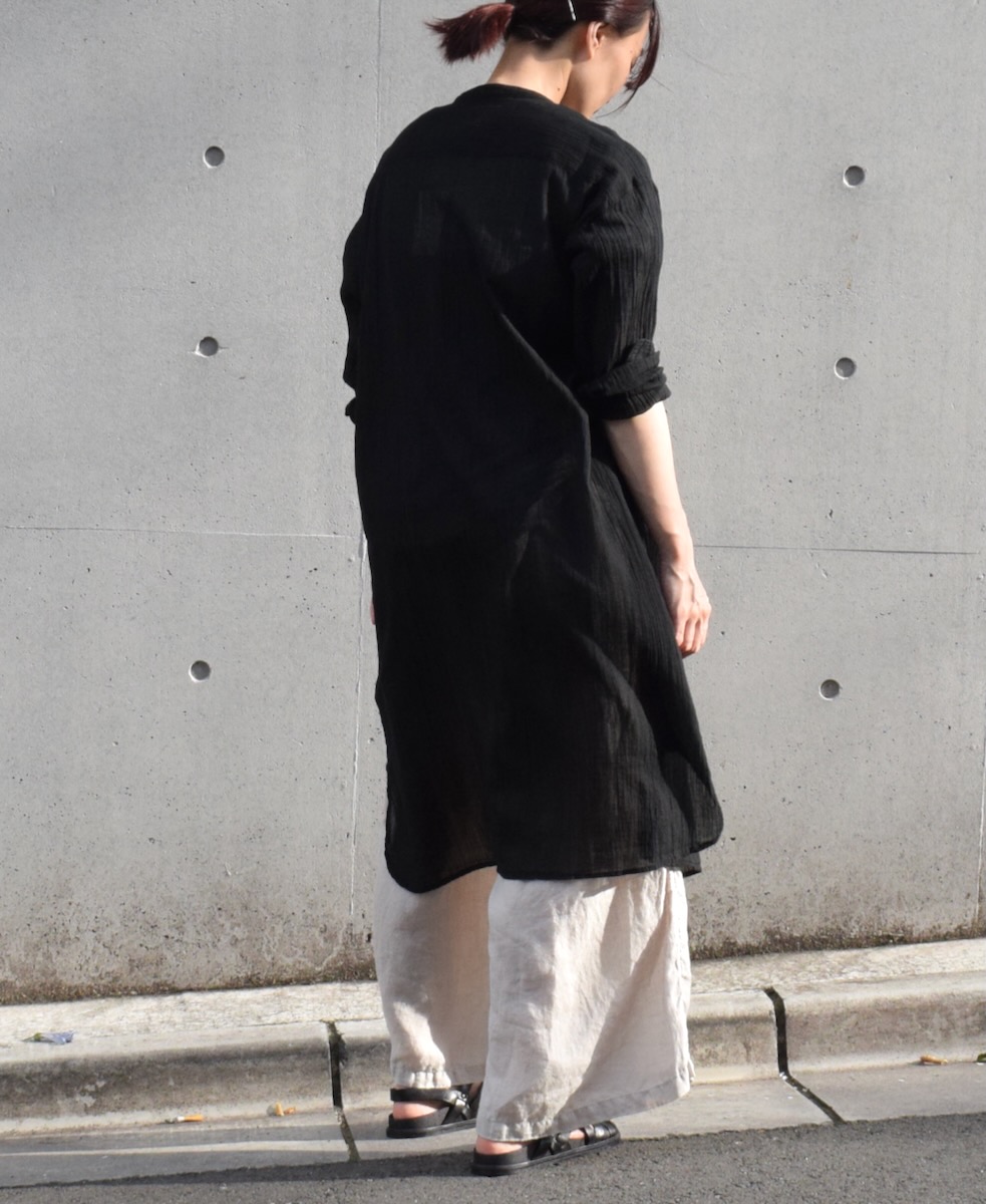 INAM1902GD (ロングシャツ) SINGLE GAUZE OVERDYED UTILITY BANDED COLLAR LONG SHIRTS