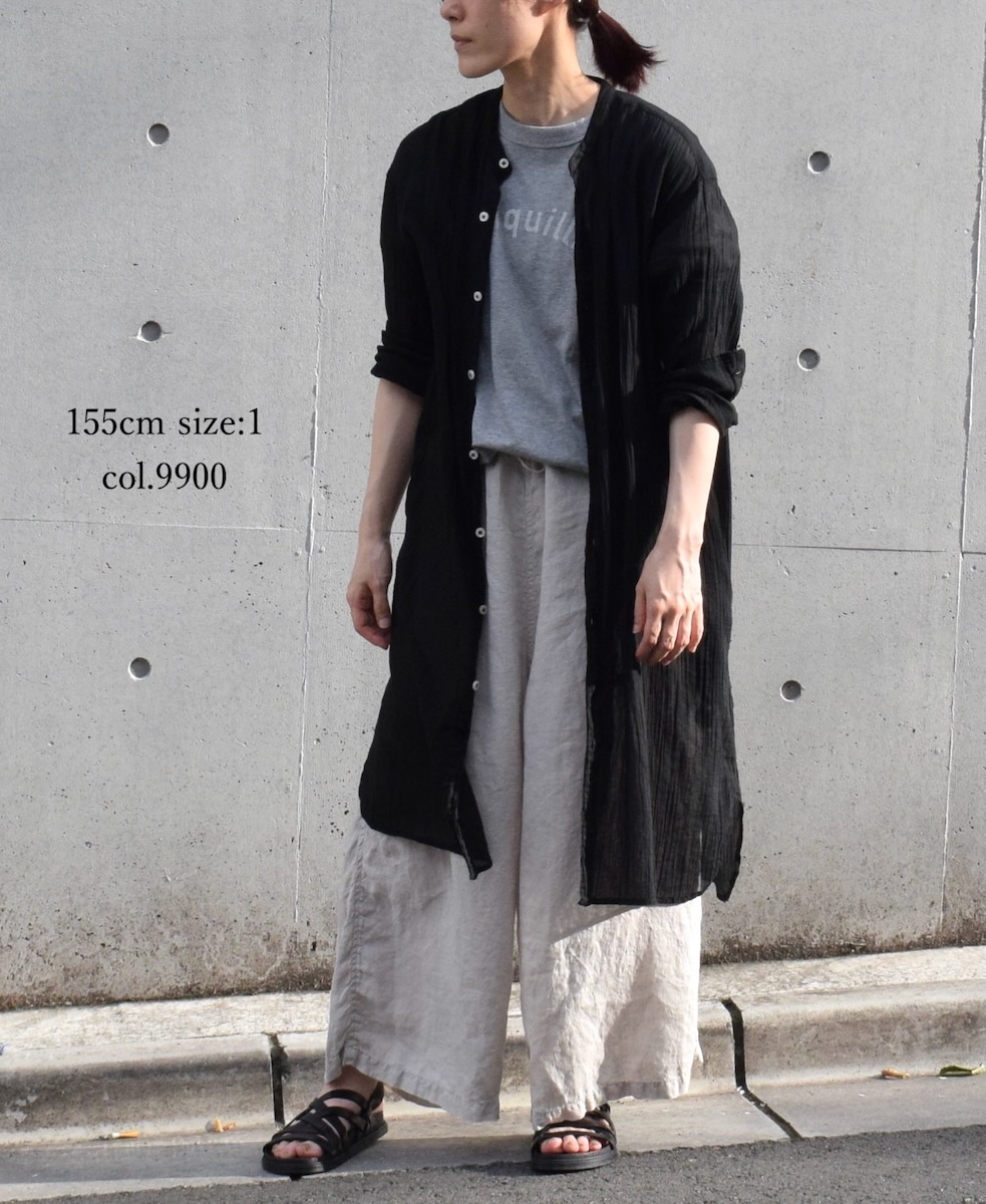 INAM1902GD (ロングシャツ) SINGLE GAUZE OVERDYED UTILITY BANDED COLLAR LONG SHIRTS
