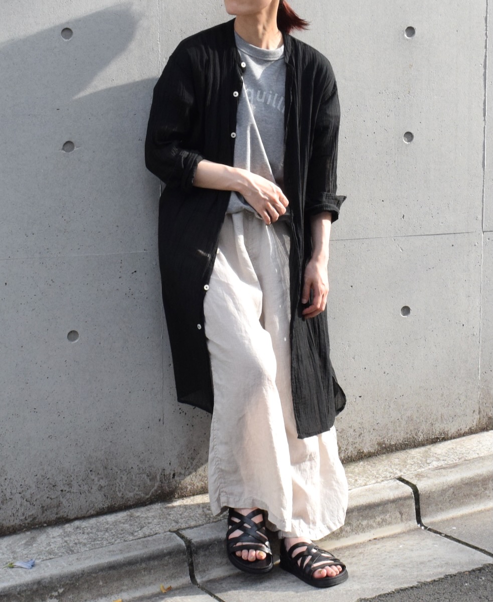 INAM1902GD (ロングシャツ) SINGLE GAUZE OVERDYED UTILITY BANDED COLLAR LONG SHIRTS