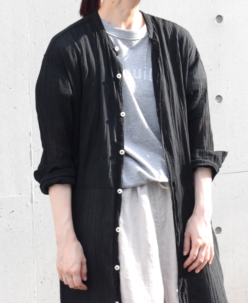 INAM1902GD (ロングシャツ) SINGLE GAUZE OVERDYED UTILITY BANDED COLLAR LONG SHIRTS
