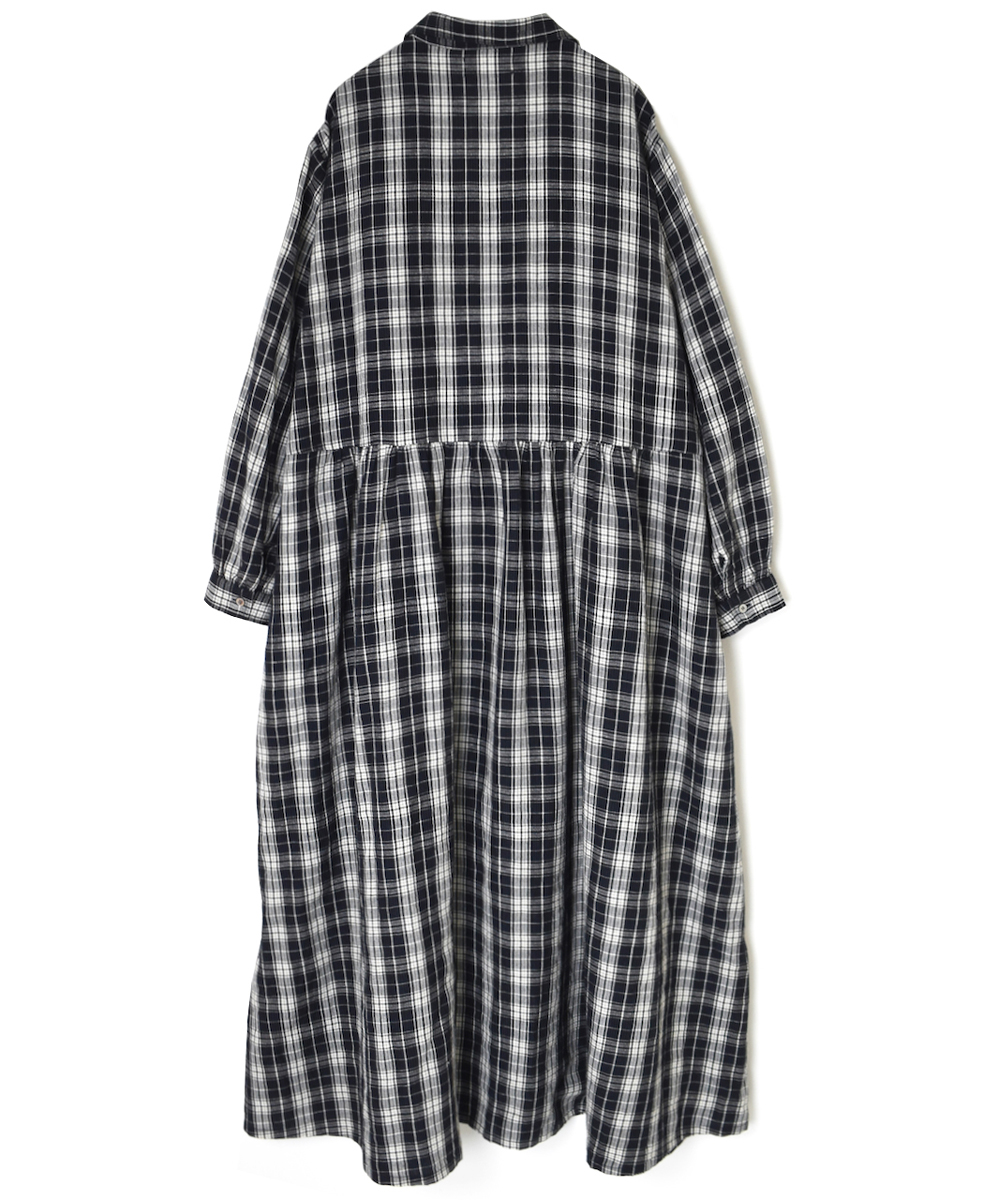 INSL24713(ワンピース) WOOL/LINEN CHECK OPEN COLLAR SHIRT DRESS