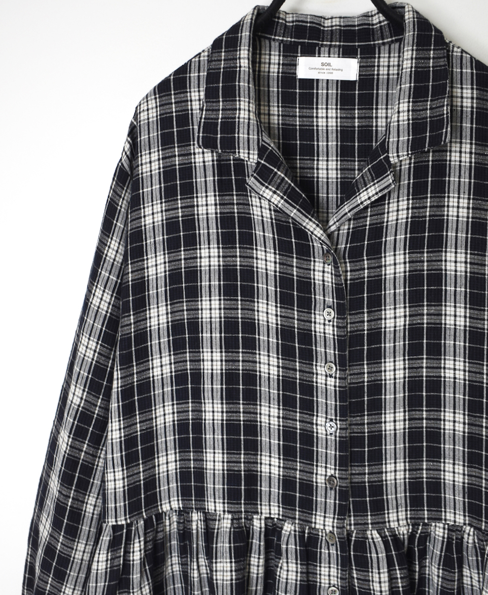 INSL24713(ワンピース) WOOL/LINEN CHECK OPEN COLLAR SHIRT DRESS