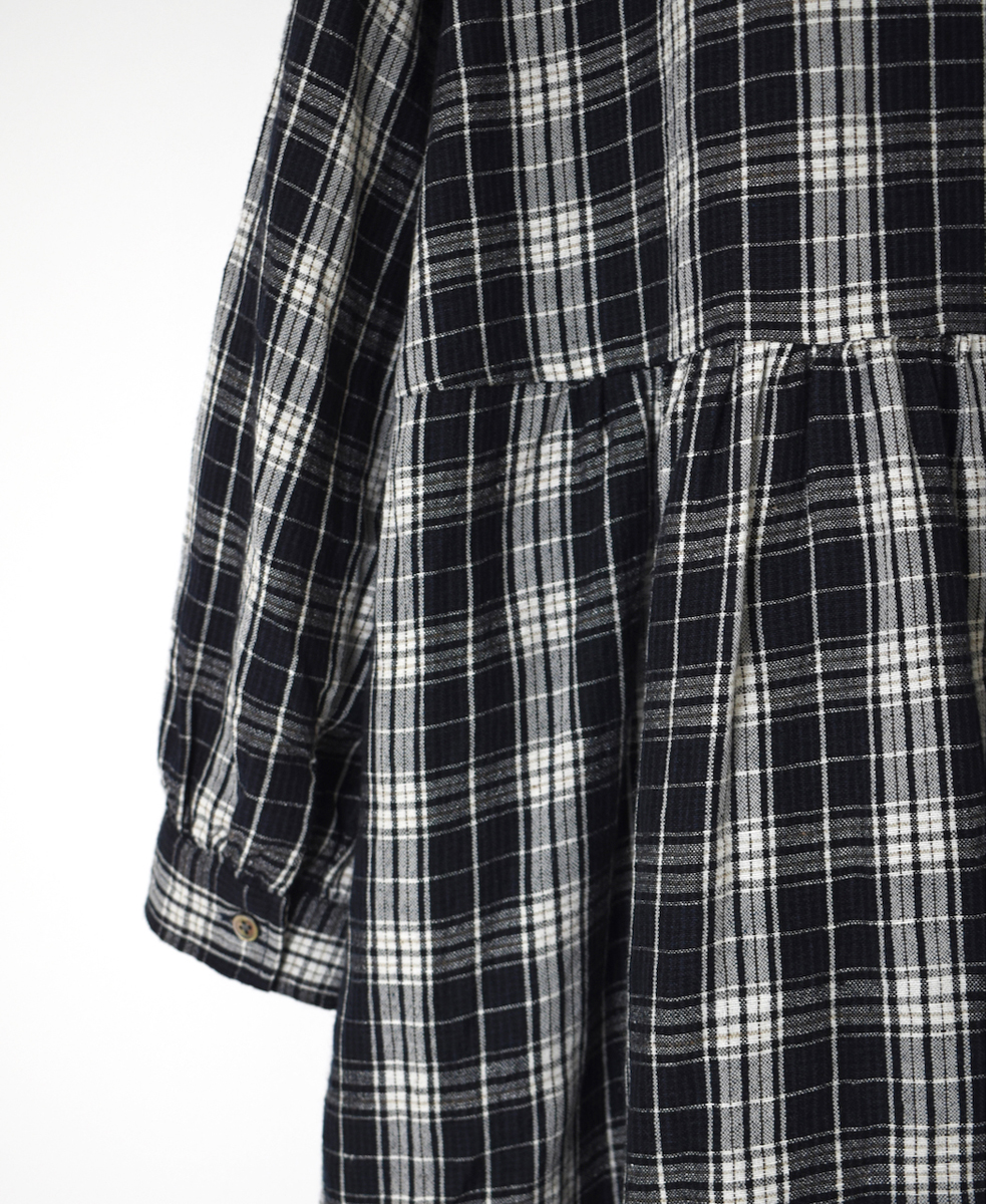 INSL24713(ワンピース) WOOL/LINEN CHECK OPEN COLLAR SHIRT DRESS