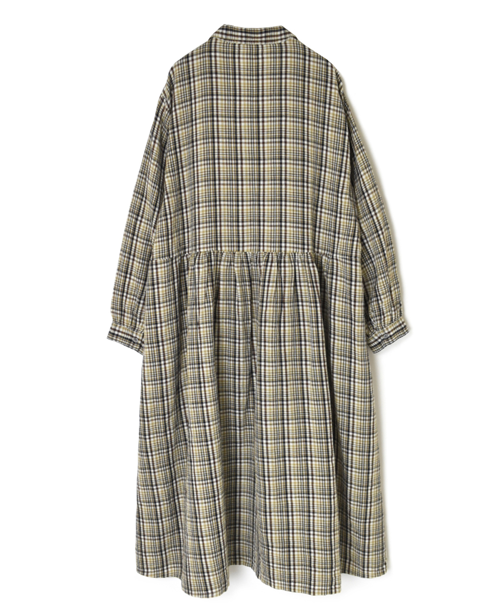 INSL24713(ワンピース) WOOL/LINEN CHECK OPEN COLLAR SHIRT DRESS