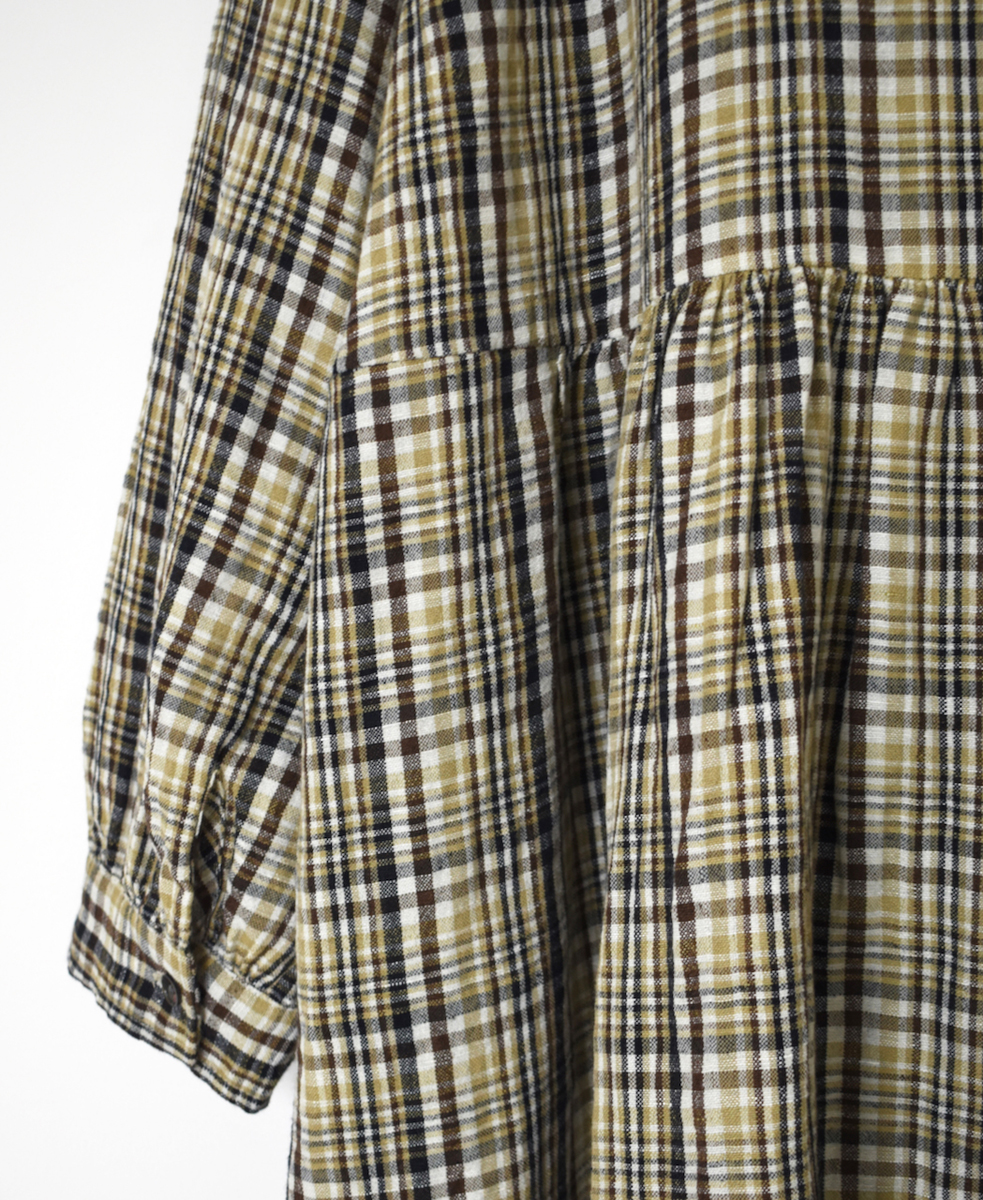 INSL24713(ワンピース) WOOL/LINEN CHECK OPEN COLLAR SHIRT DRESS
