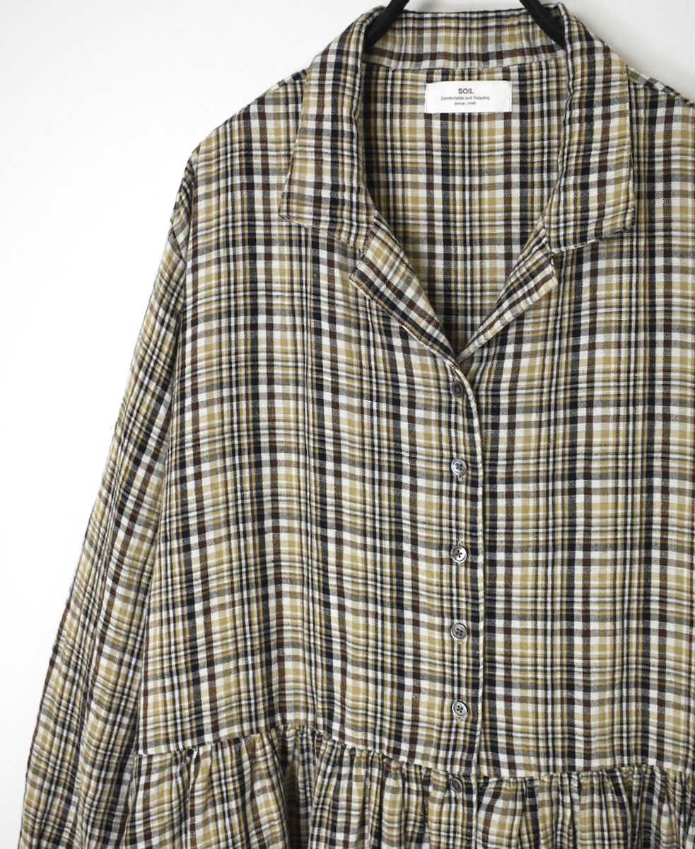 INSL24713(ワンピース) WOOL/LINEN CHECK OPEN COLLAR SHIRT DRESS