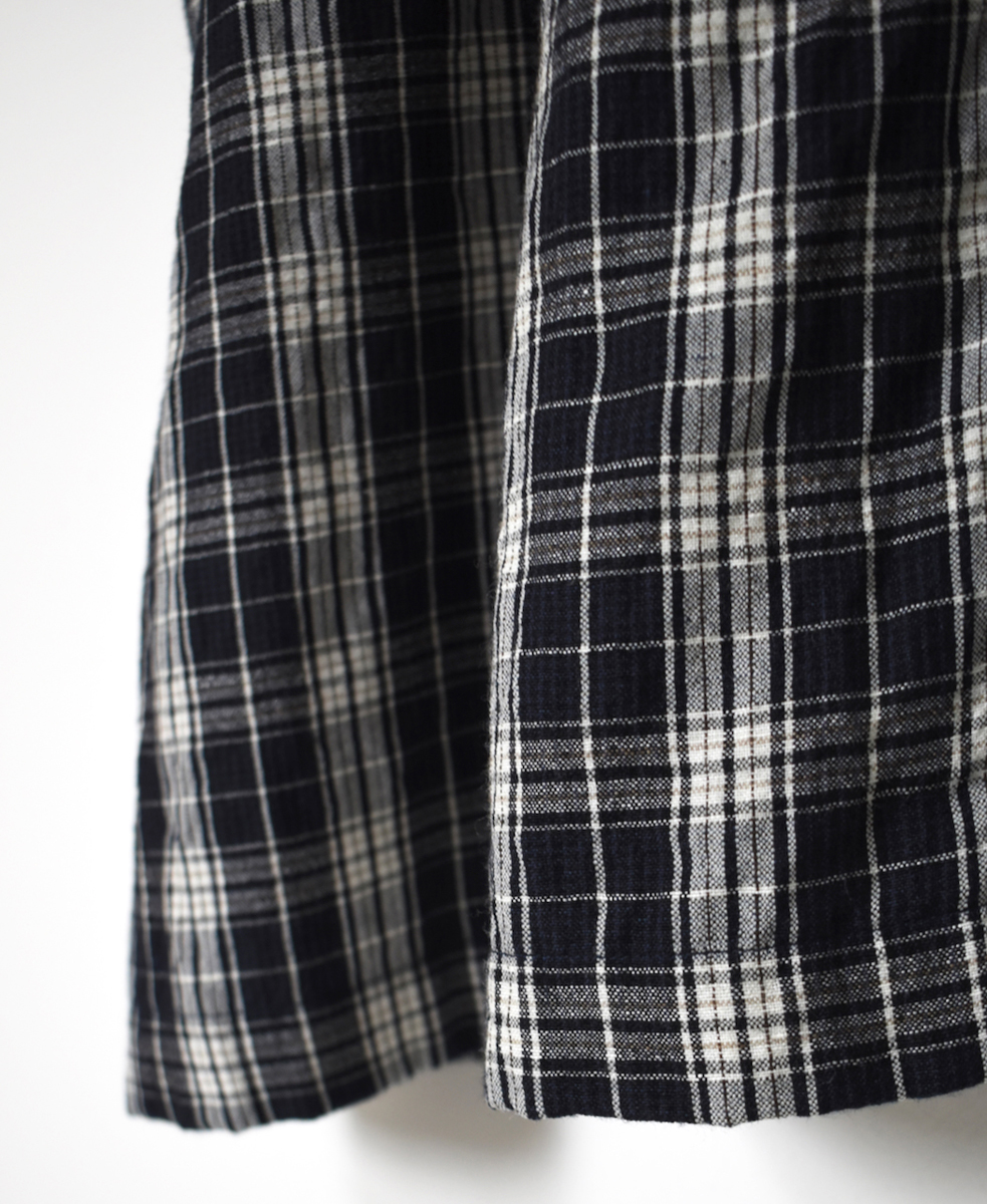 INSL24714(ワンピース) WOOL/LINEN CHECK FRILL COLLAR SHIRT DRESS WITH PINTUCK
