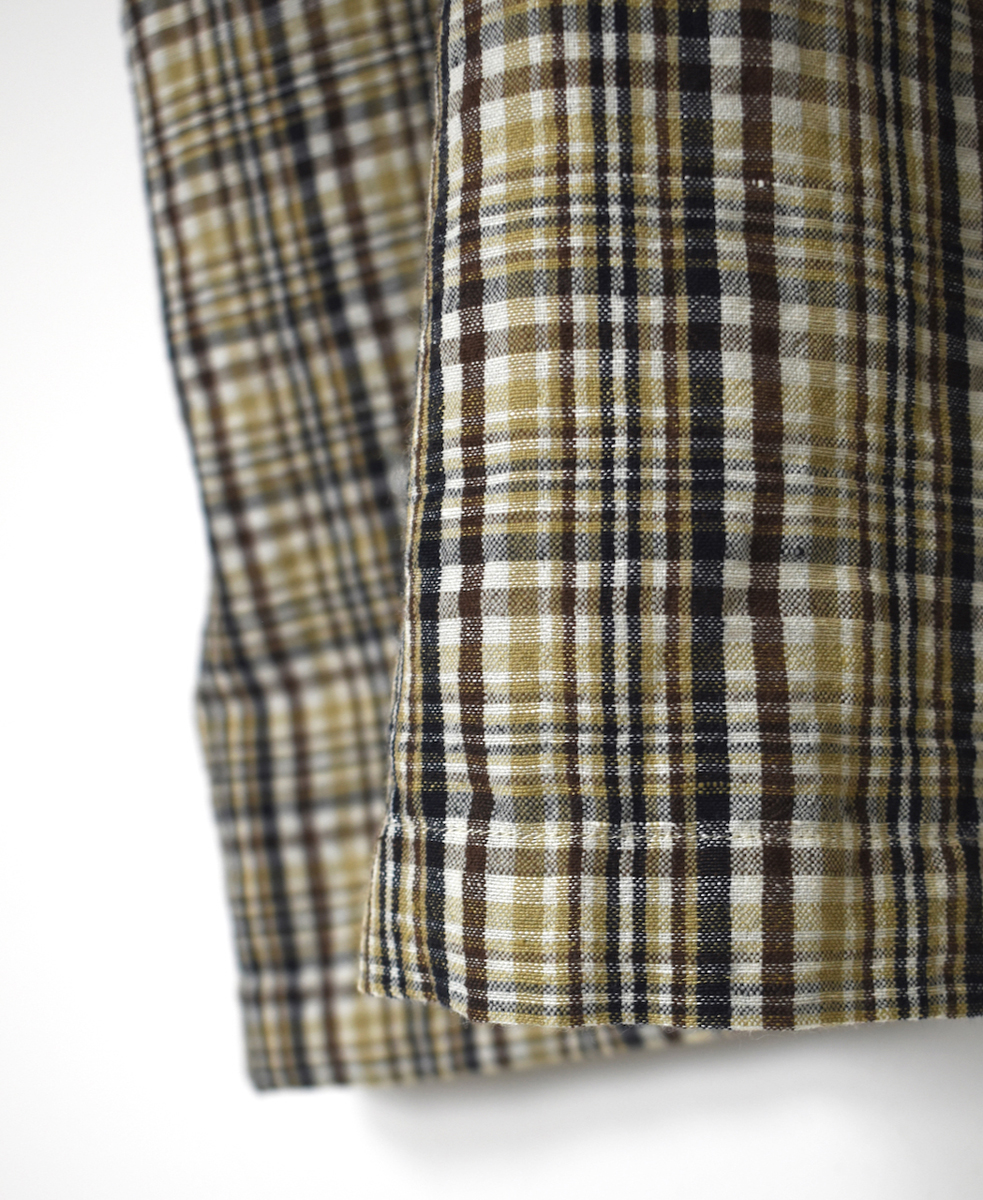 INSL24714(ワンピース) WOOL/LINEN CHECK FRILL COLLAR SHIRT DRESS WITH PINTUCK