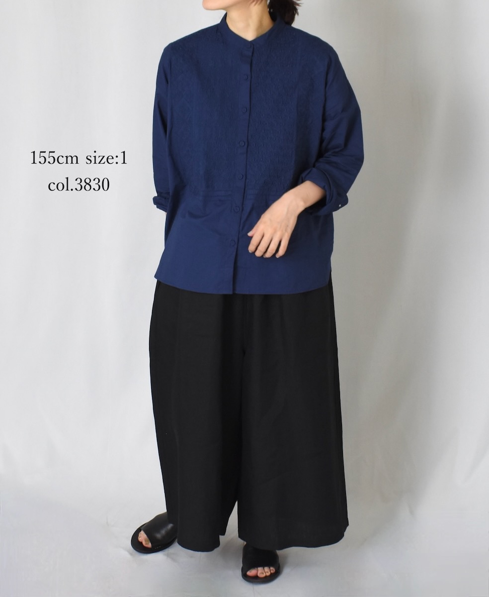 NMDS24131 (シャツ) 60'S ORGANIC CAMBRIC WITH EMB BANDED COLLAR SHIRT