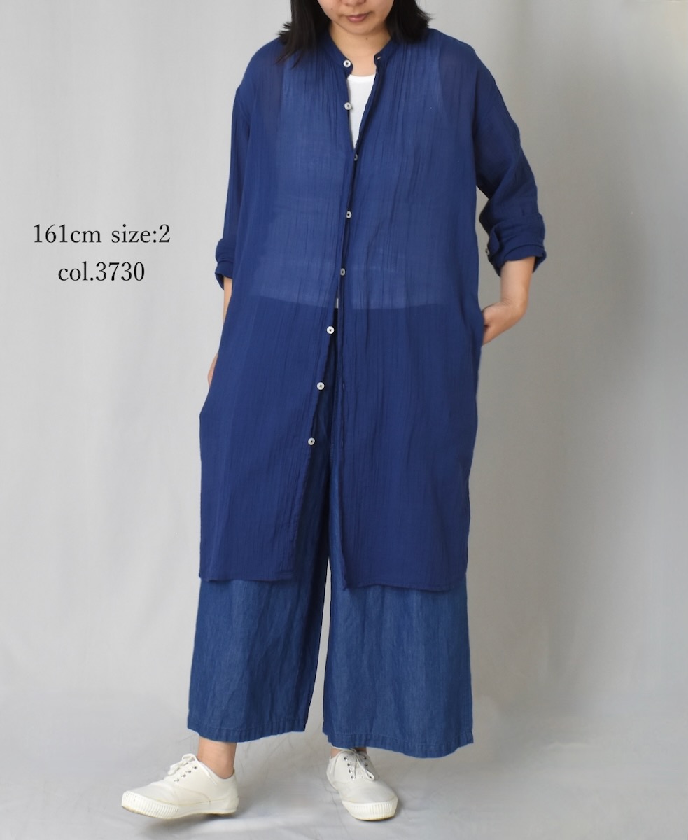 INAM1902GD (ロングシャツ) SINGLE GAUZE OVERDYED UTILITY BANDED COLLAR LONG SHIRTS