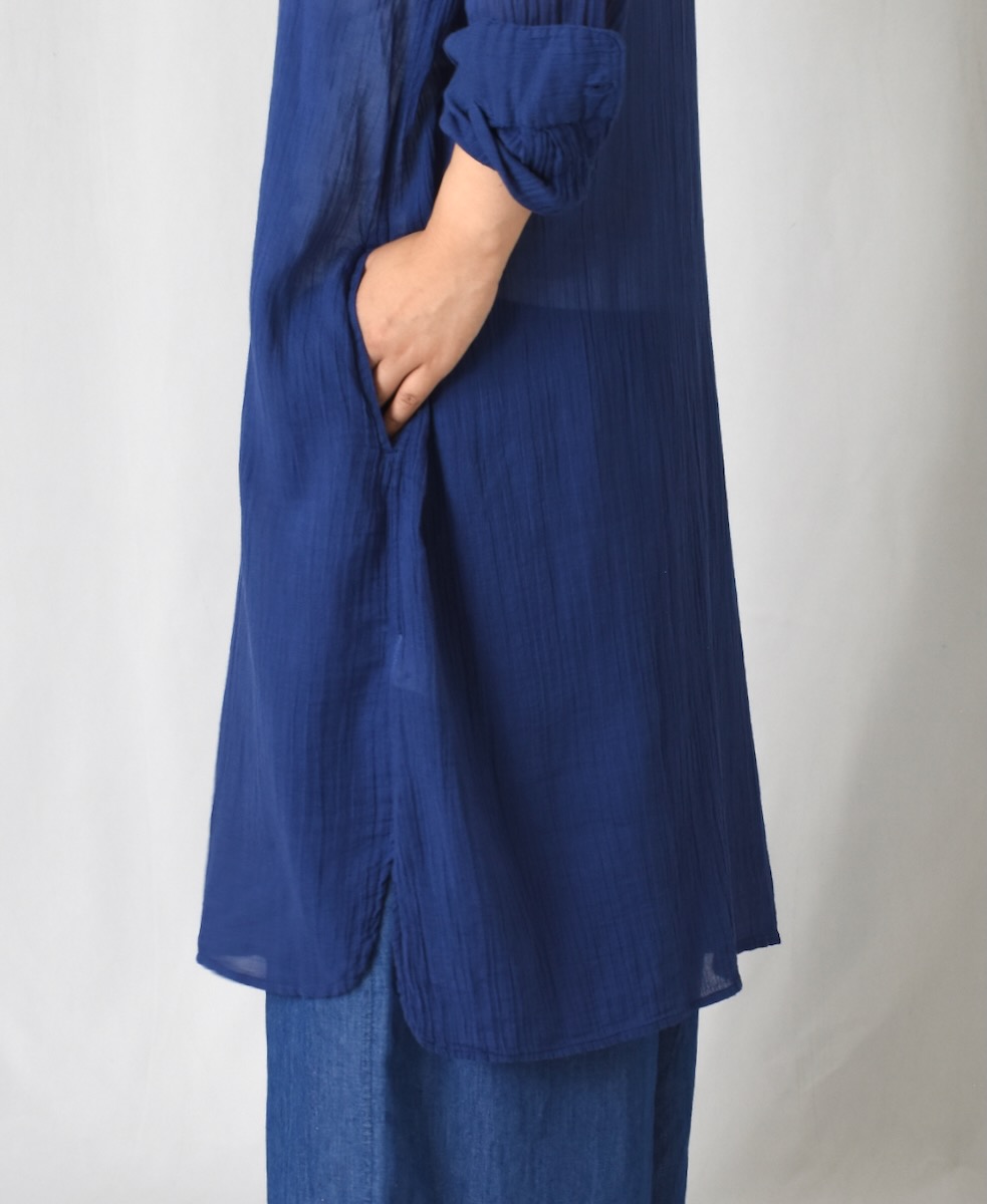INAM1902GD (ロングシャツ) SINGLE GAUZE OVERDYED UTILITY BANDED COLLAR LONG SHIRTS