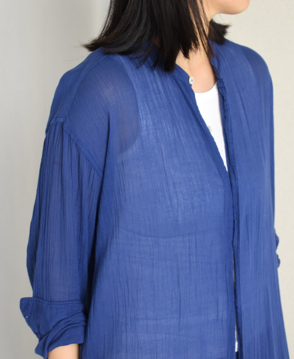 INAM1902GD (ロングシャツ) SINGLE GAUZE OVERDYED UTILITY BANDED COLLAR LONG SHIRTS