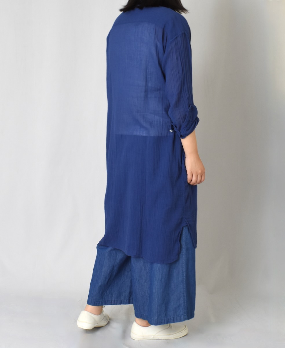 INAM1902GD (ロングシャツ) SINGLE GAUZE OVERDYED UTILITY BANDED COLLAR LONG SHIRTS