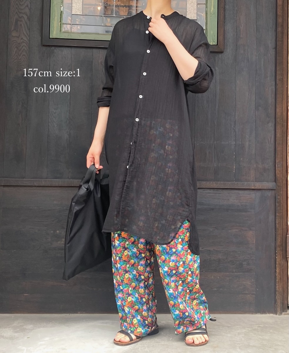 INAM1902GD (ロングシャツ) SINGLE GAUZE OVERDYED UTILITY BANDED COLLAR LONG SHIRTS