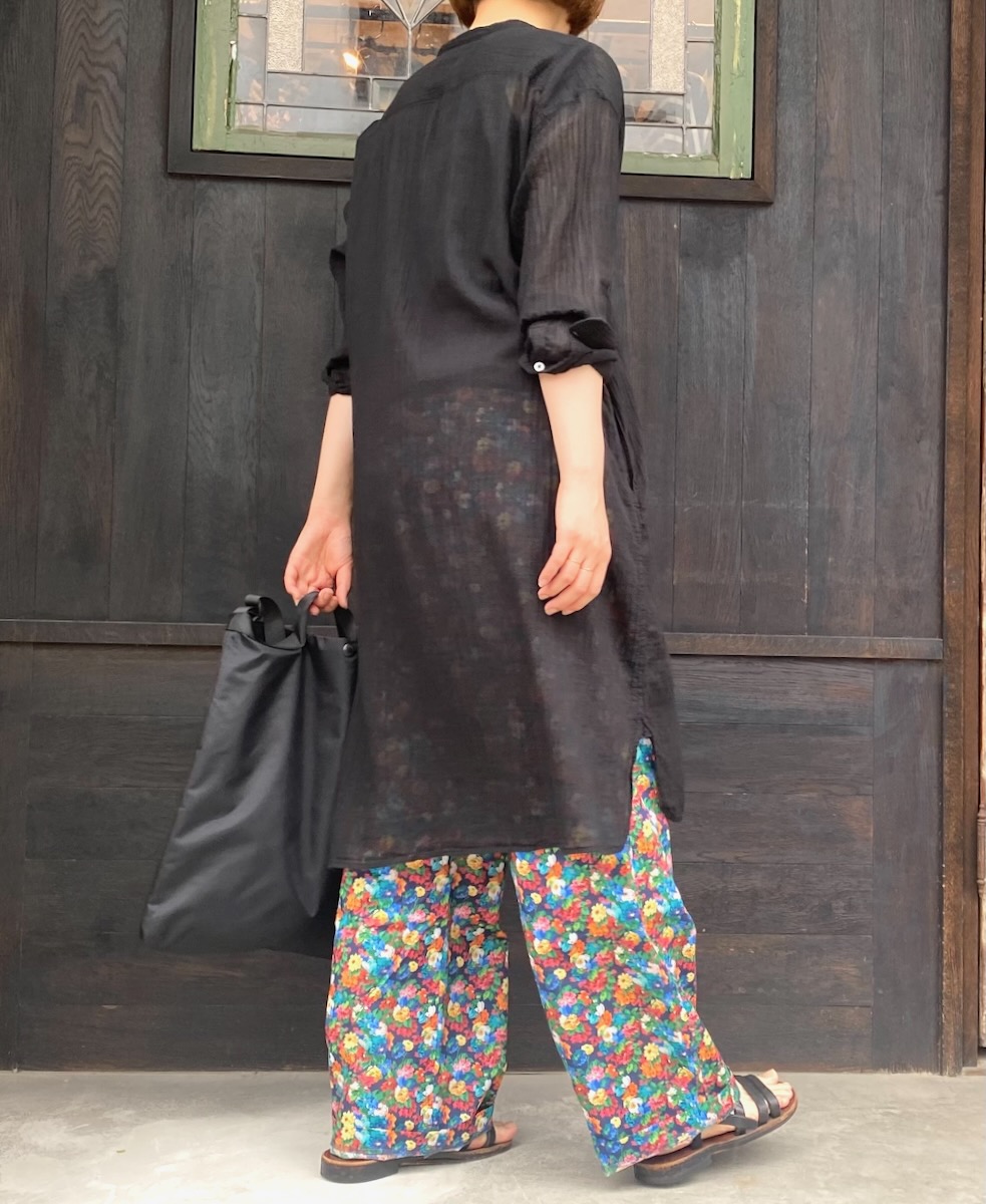 INAM1902GD (ロングシャツ) SINGLE GAUZE OVERDYED UTILITY BANDED COLLAR LONG SHIRTS