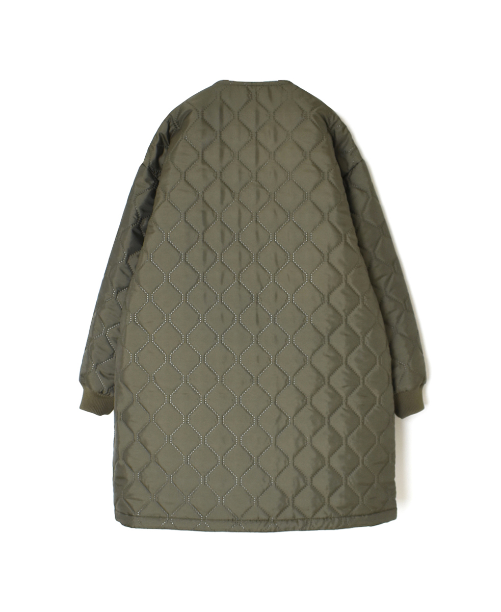NAM2451PP(コート) PLAIN POLYESTER×PLAIN POLYESTER HEAT QUILT OVERSIZED NO COLLAR MIDI COAT WITH RIBBED CUFF