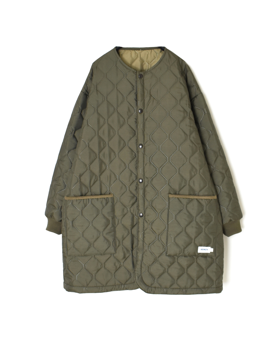 NAM2451PP(コート) PLAIN POLYESTER×PLAIN POLYESTER HEAT QUILT OVERSIZED NO COLLAR MIDI COAT WITH RIBBED CUFF