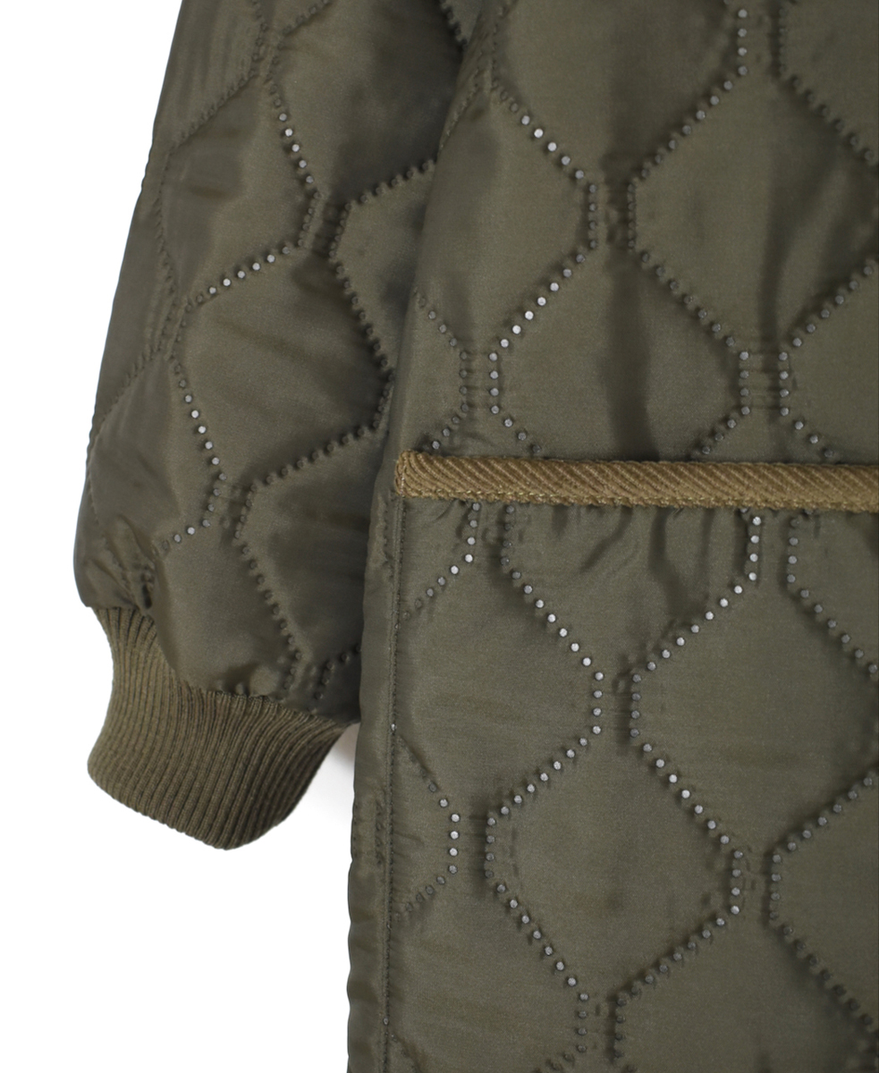 NAM2451PP(コート) PLAIN POLYESTER×PLAIN POLYESTER HEAT QUILT OVERSIZED NO COLLAR MIDI COAT WITH RIBBED CUFF
