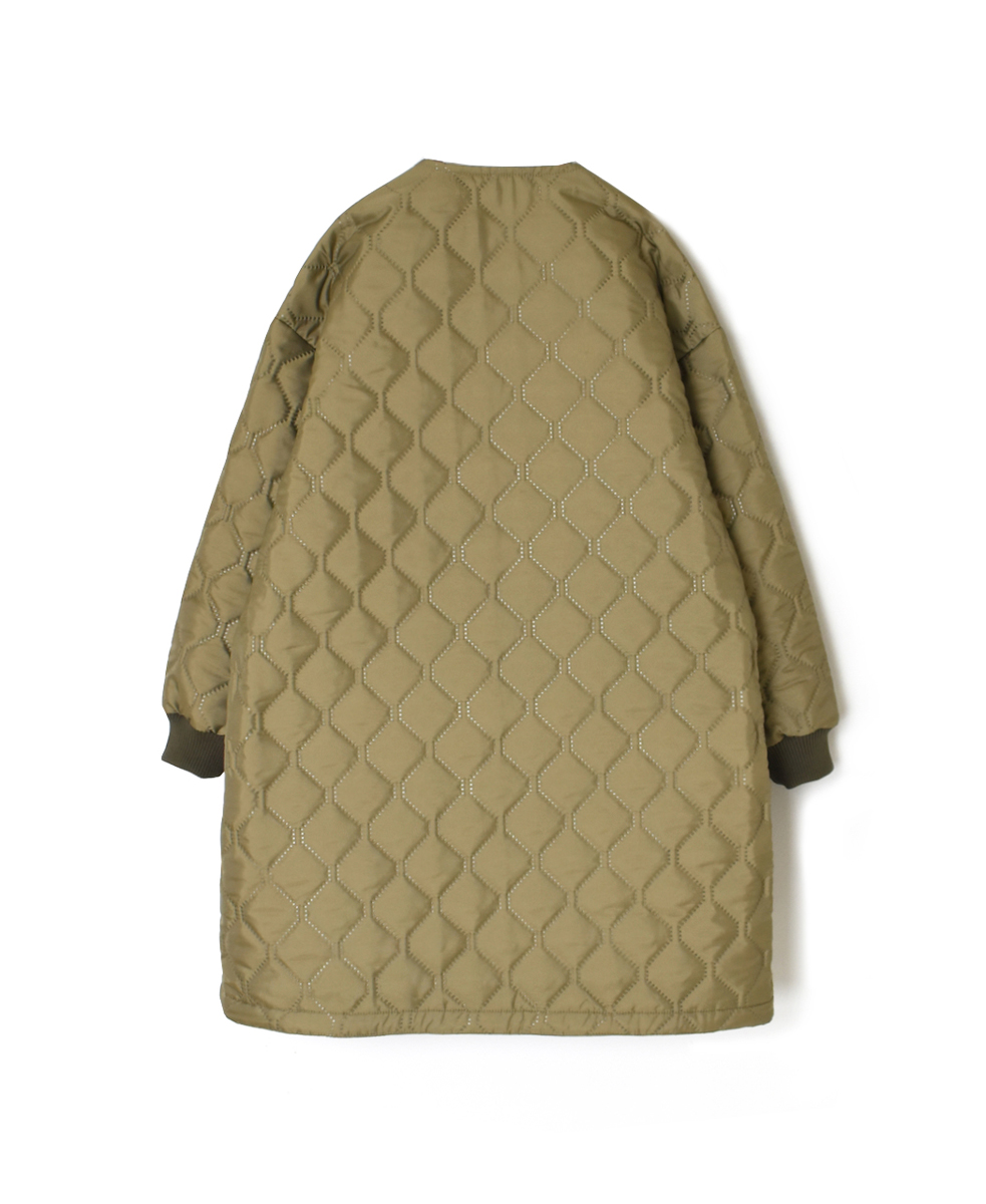 NAM2451PP(コート) PLAIN POLYESTER×PLAIN POLYESTER HEAT QUILT OVERSIZED NO COLLAR MIDI COAT WITH RIBBED CUFF