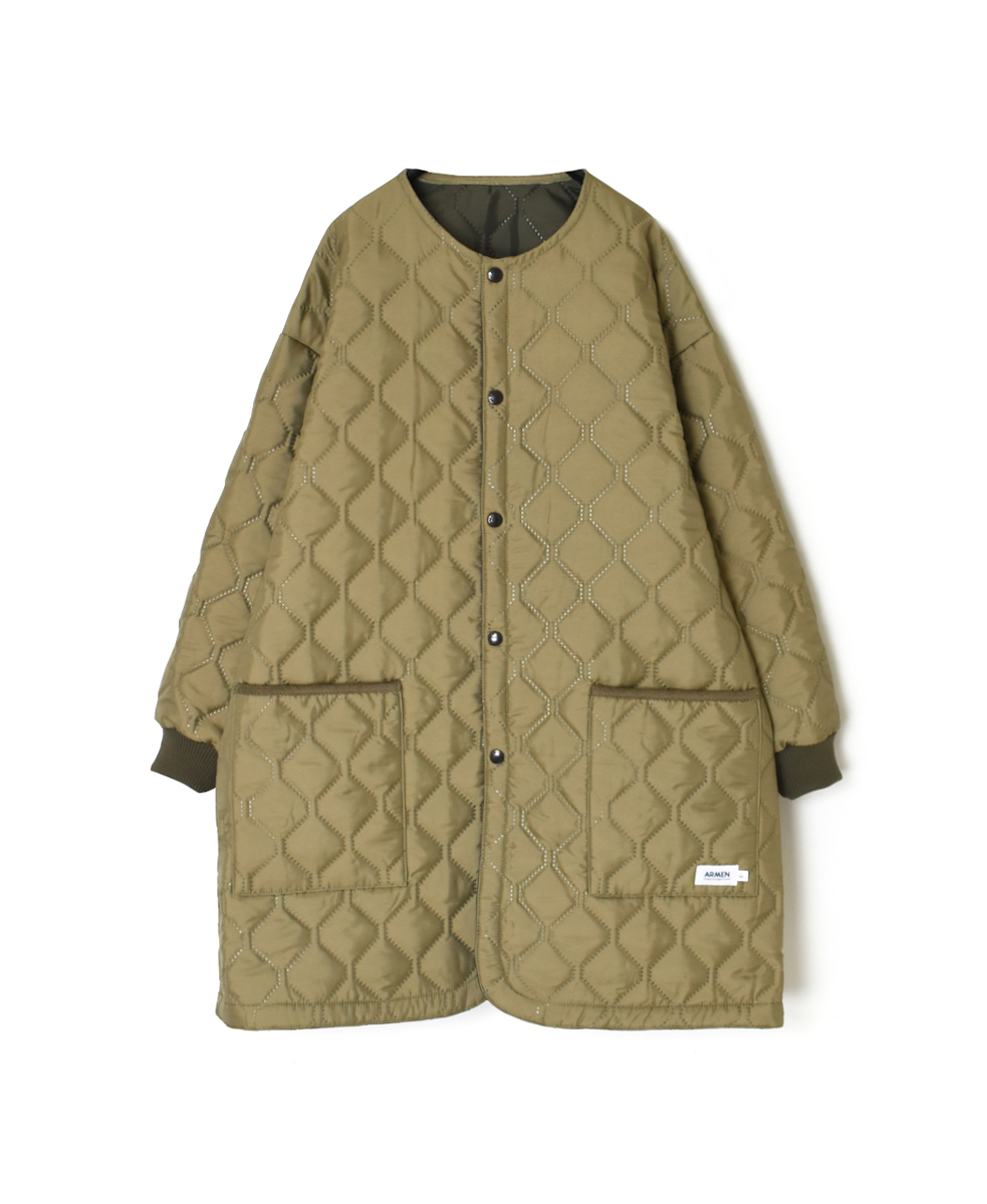 NAM2451PP(コート) PLAIN POLYESTER×PLAIN POLYESTER HEAT QUILT OVERSIZED NO COLLAR MIDI COAT WITH RIBBED CUFF