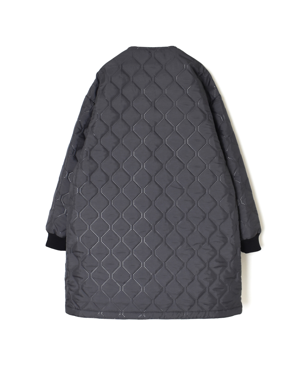 NAM2451PP(コート) PLAIN POLYESTER×PLAIN POLYESTER HEAT QUILT OVERSIZED NO COLLAR MIDI COAT WITH RIBBED CUFF