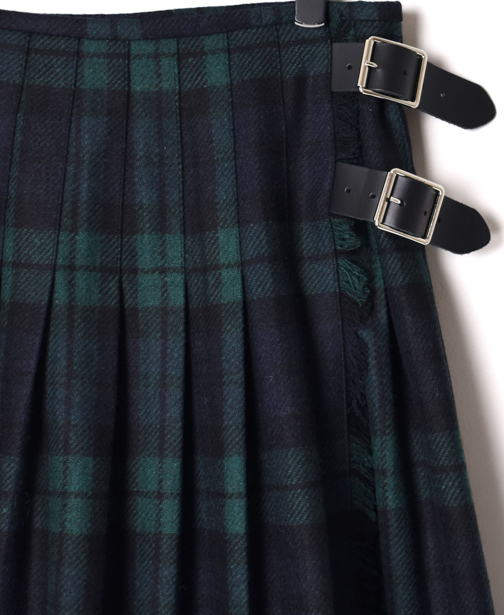 NOD1173 (スカート) HEAVY TWEED LOW WAIST PLEATS WRAP SKIRT LENGTH 80cm (WITH PIN)