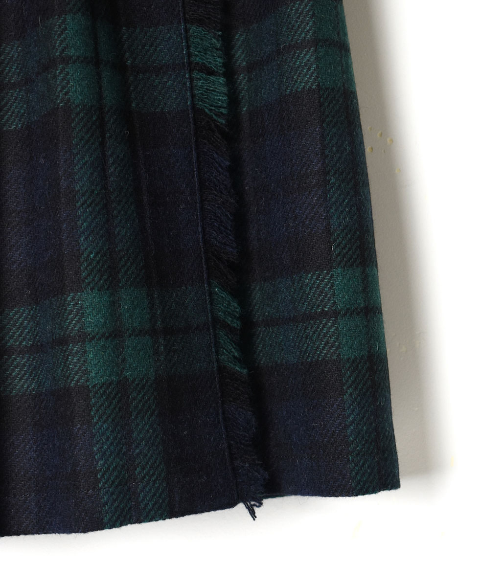 NOD1173 (スカート) HEAVY TWEED LOW WAIST PLEATS WRAP SKIRT LENGTH 80cm (WITH PIN)