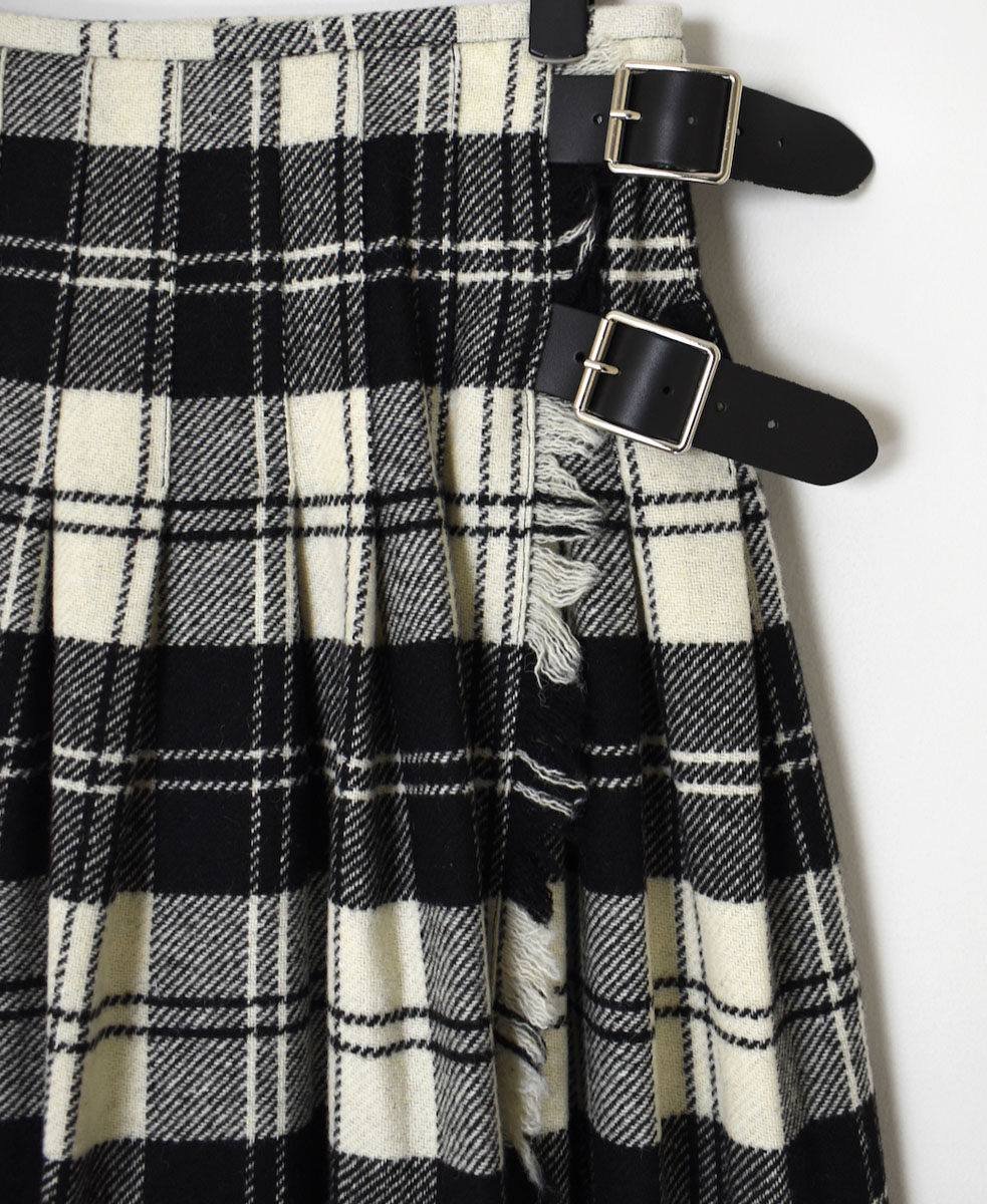 NOD1173 (スカート) HEAVY TWEED LOW WAIST PLEATS WRAP SKIRT LENGTH 80cm (WITH PIN)