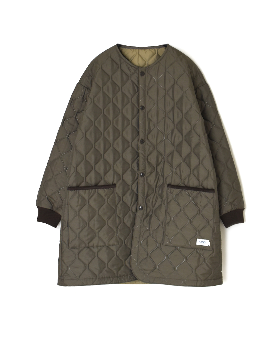 NAM2451PP(コート) PLAIN POLYESTER×PLAIN POLYESTER HEAT QUILT OVERSIZED NO COLLAR MIDI COAT WITH RIBBED CUFF