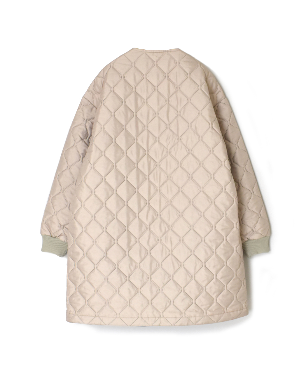 NAM2451PP(コート) PLAIN POLYESTER×PLAIN POLYESTER HEAT QUILT OVERSIZED NO COLLAR MIDI COAT WITH RIBBED CUFF