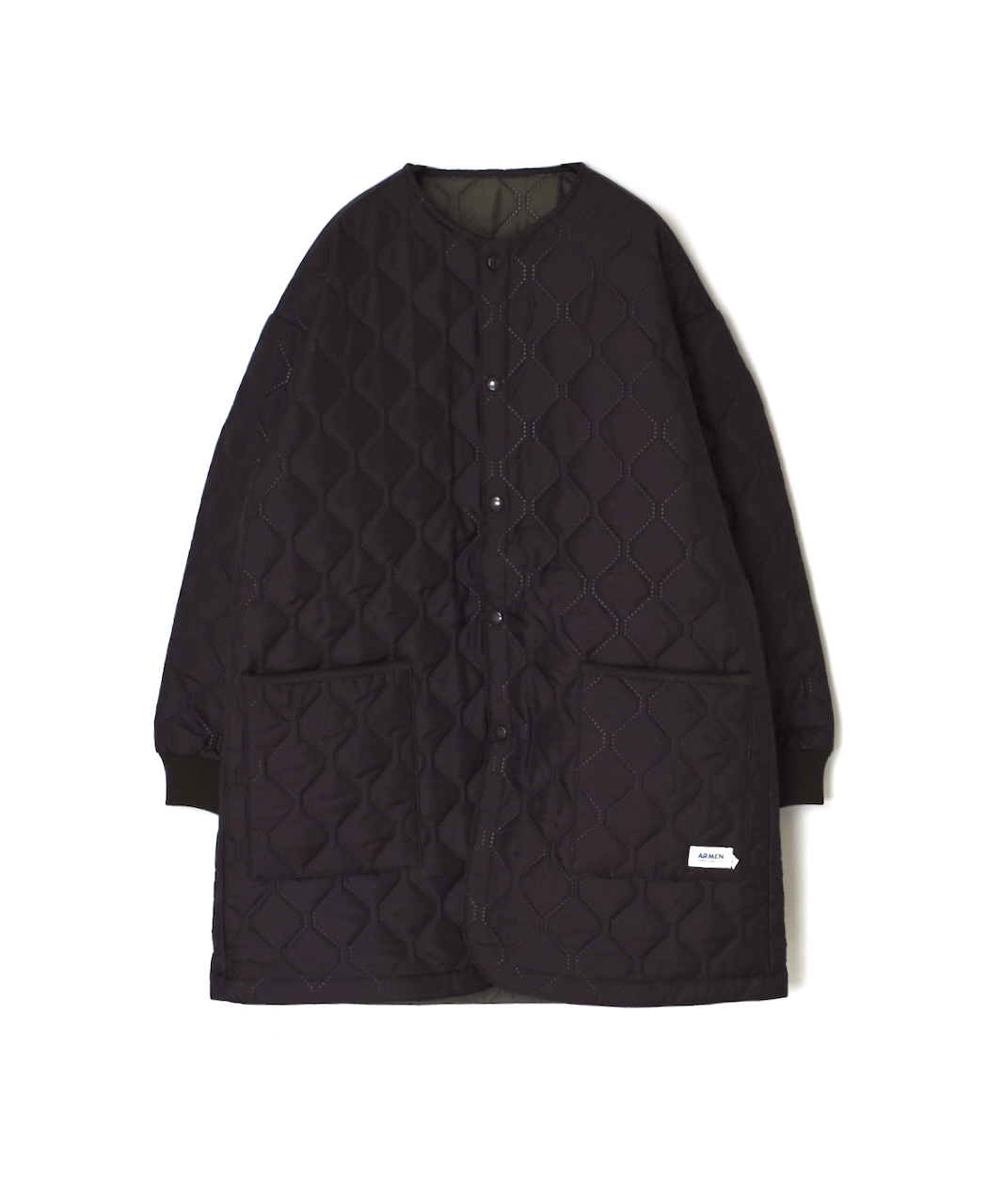 NAM2451PP(コート) PLAIN POLYESTER×PLAIN POLYESTER HEAT QUILT OVERSIZED NO COLLAR MIDI COAT WITH RIBBED CUFF