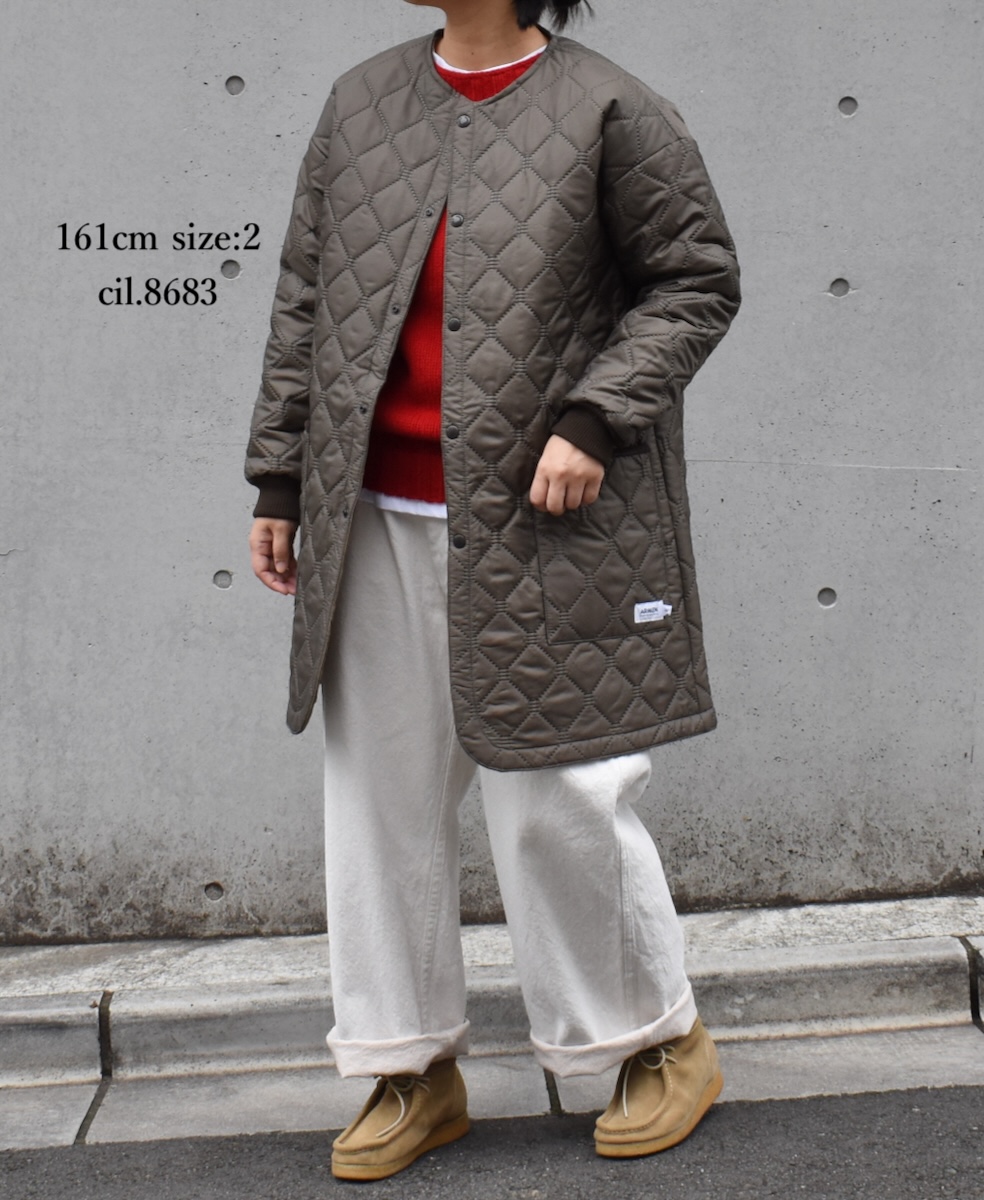 NAM2451PP(コート) PLAIN POLYESTER×PLAIN POLYESTER HEAT QUILT OVERSIZED NO COLLAR MIDI COAT WITH RIBBED CUFF