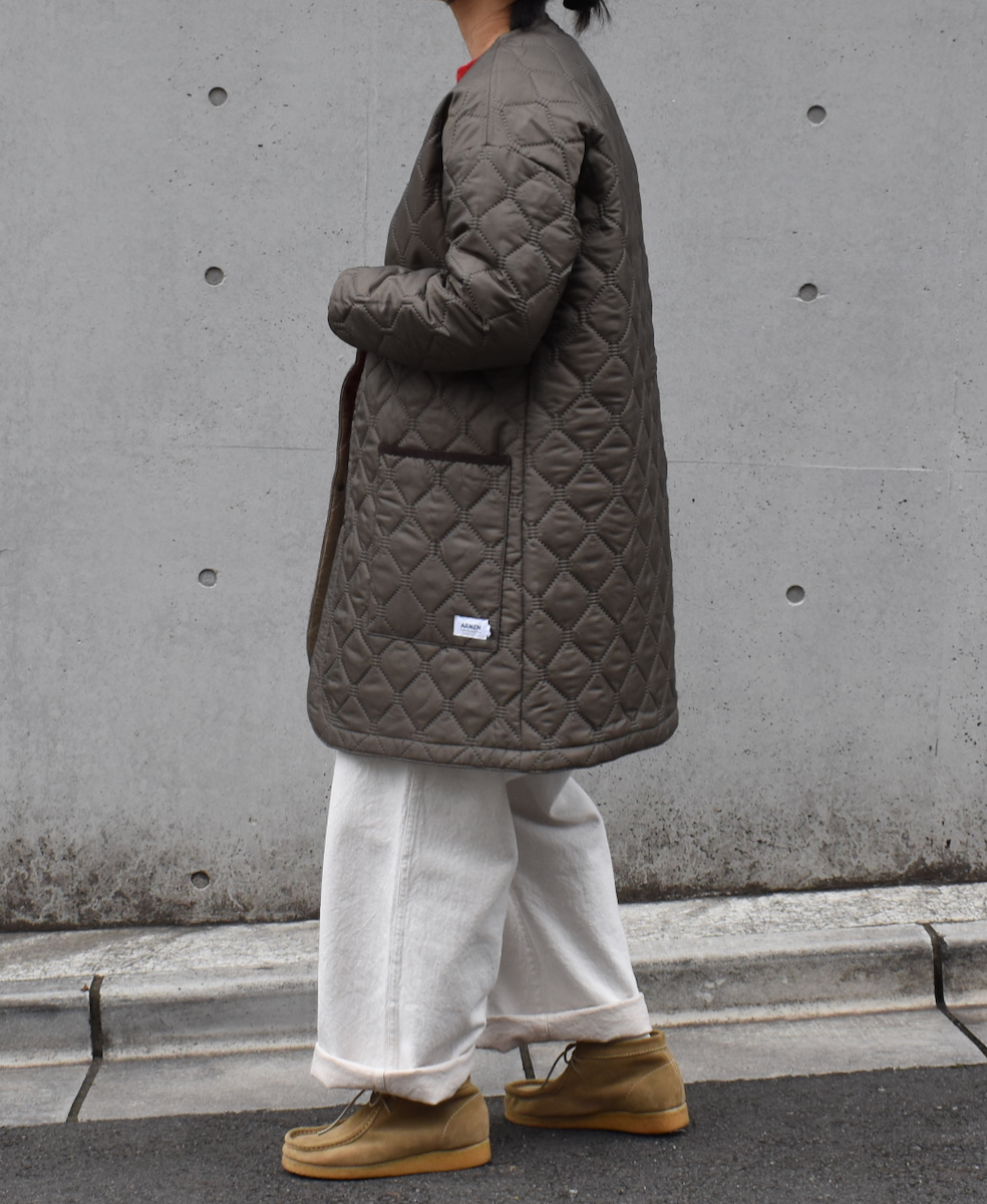NAM2451PP(コート) PLAIN POLYESTER×PLAIN POLYESTER HEAT QUILT OVERSIZED NO COLLAR MIDI COAT WITH RIBBED CUFF