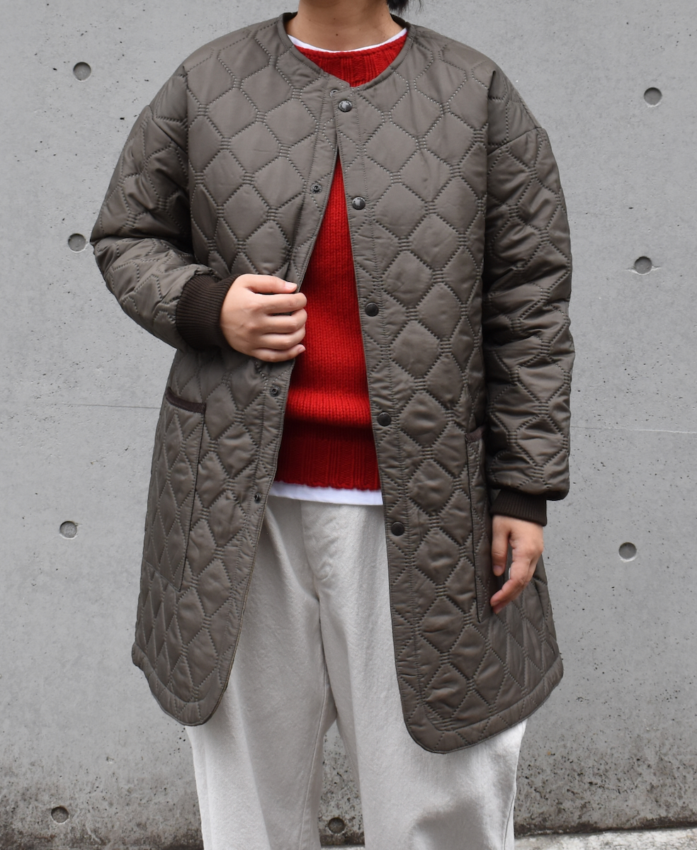 NAM2451PP(コート) PLAIN POLYESTER×PLAIN POLYESTER HEAT QUILT OVERSIZED NO COLLAR MIDI COAT WITH RIBBED CUFF