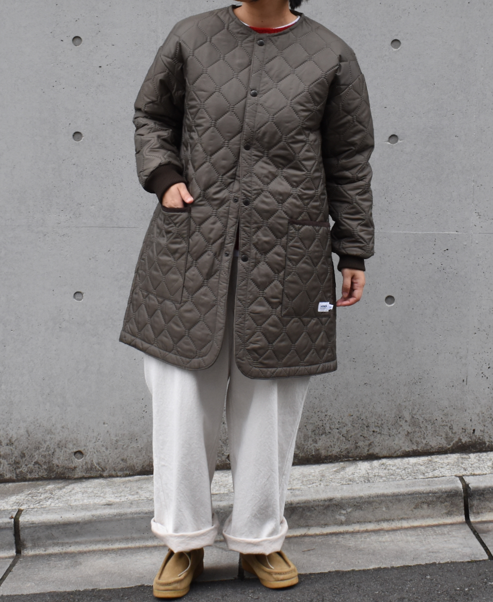NAM2451PP(コート) PLAIN POLYESTER×PLAIN POLYESTER HEAT QUILT OVERSIZED NO COLLAR MIDI COAT WITH RIBBED CUFF