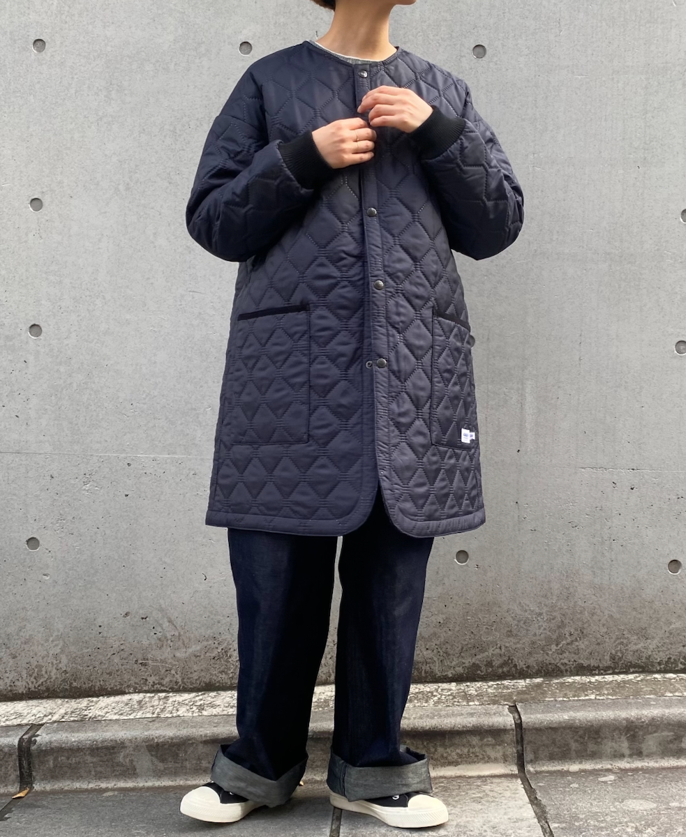 NAM2451PP(コート) PLAIN POLYESTER×PLAIN POLYESTER HEAT QUILT OVERSIZED NO COLLAR MIDI COAT WITH RIBBED CUFF