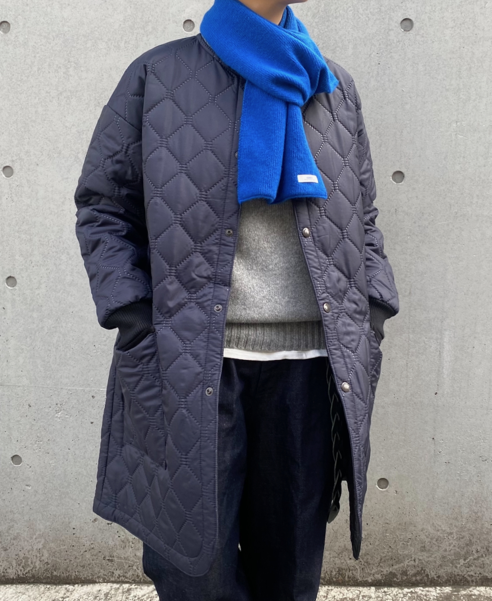 NAM2451PP(コート) PLAIN POLYESTER×PLAIN POLYESTER HEAT QUILT OVERSIZED NO COLLAR MIDI COAT WITH RIBBED CUFF