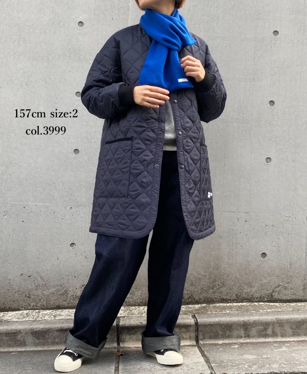 NAM2451PP(コート) PLAIN POLYESTER×PLAIN POLYESTER HEAT QUILT OVERSIZED NO COLLAR MIDI COAT WITH RIBBED CUFF
