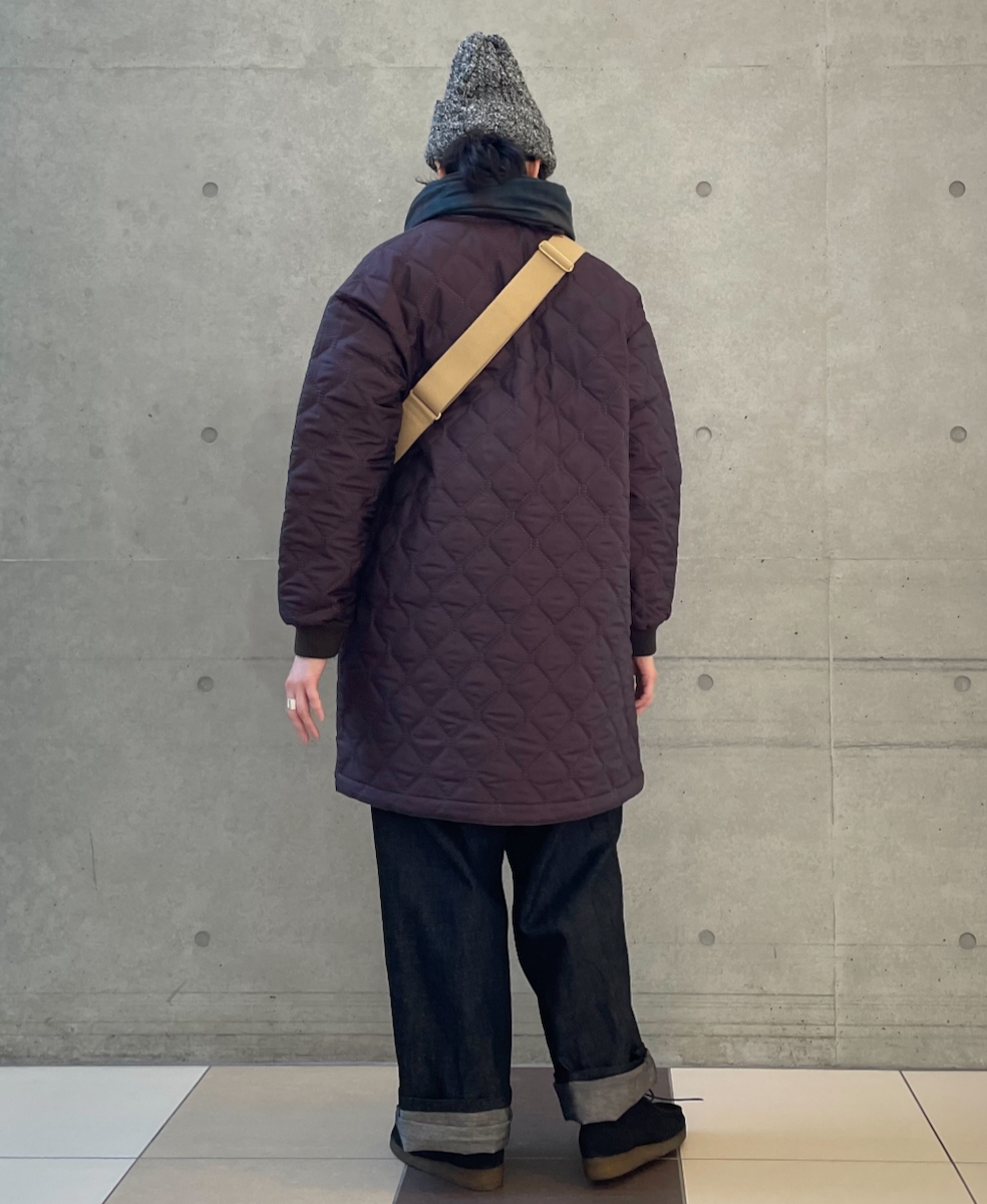 NAM2451PP(コート) PLAIN POLYESTER×PLAIN POLYESTER HEAT QUILT OVERSIZED NO COLLAR MIDI COAT WITH RIBBED CUFF