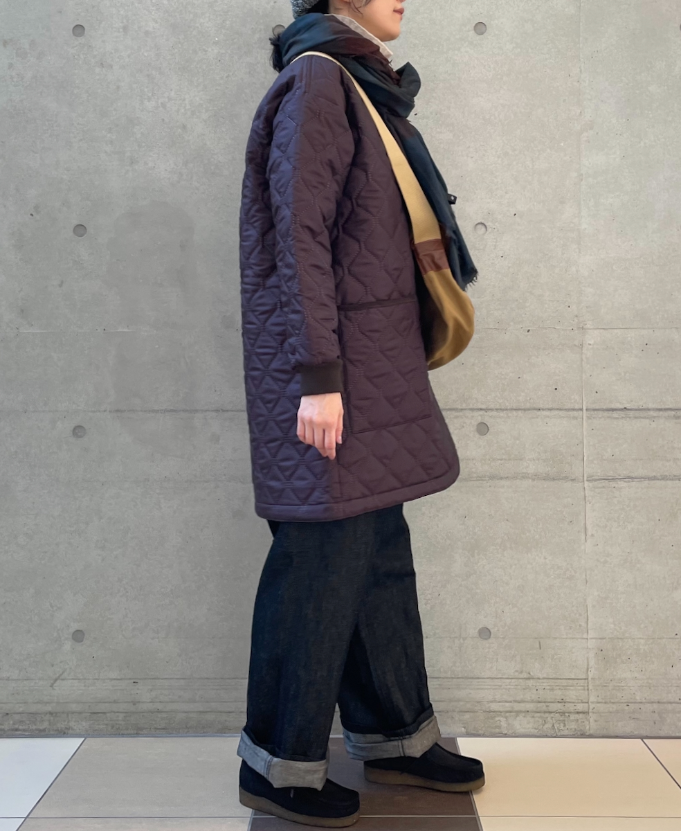 NAM2451PP(コート) PLAIN POLYESTER×PLAIN POLYESTER HEAT QUILT OVERSIZED NO COLLAR MIDI COAT WITH RIBBED CUFF