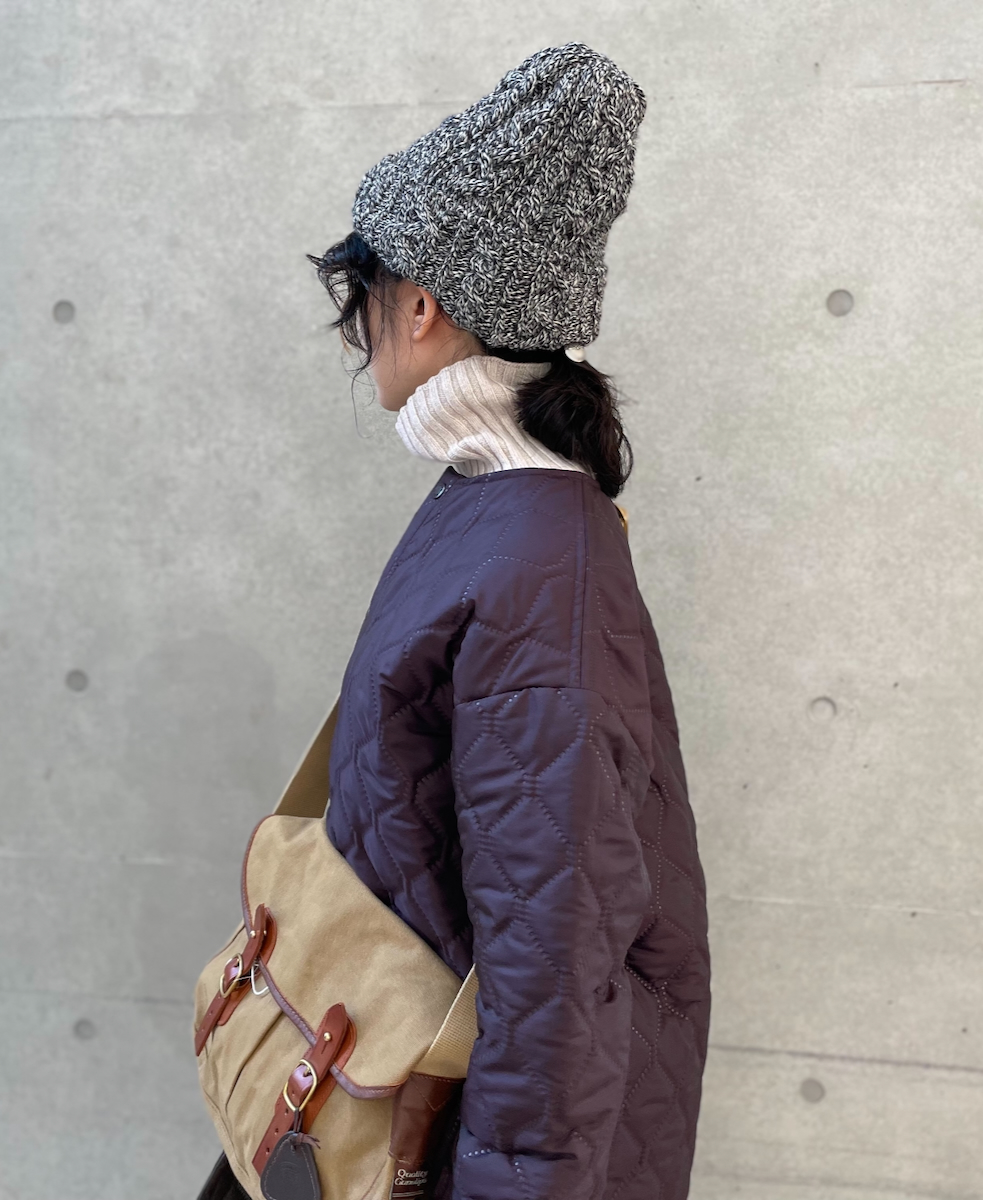 NAM2451PP(コート) PLAIN POLYESTER×PLAIN POLYESTER HEAT QUILT OVERSIZED NO COLLAR MIDI COAT WITH RIBBED CUFF