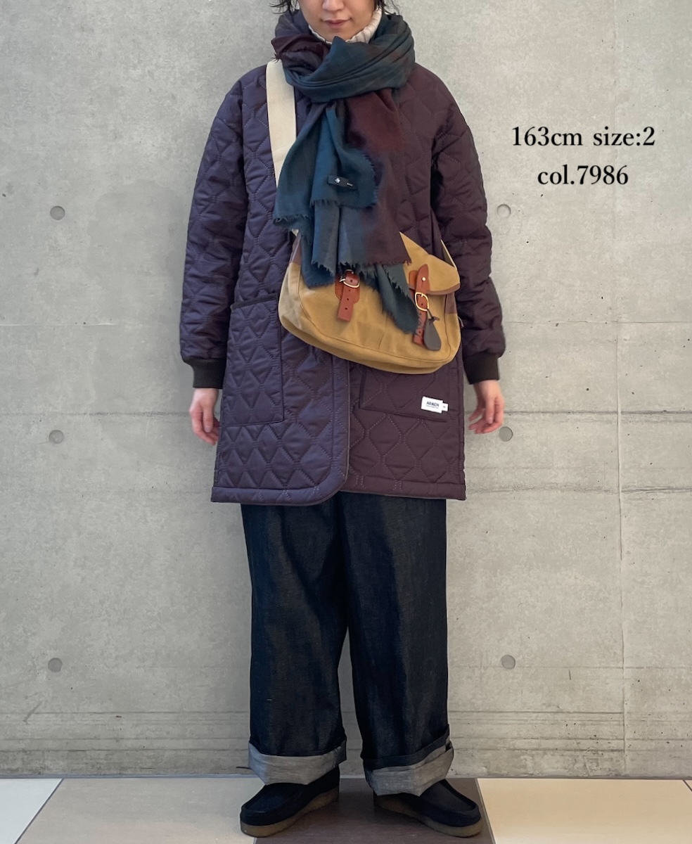 NAM2451PP(コート) PLAIN POLYESTER×PLAIN POLYESTER HEAT QUILT OVERSIZED NO COLLAR MIDI COAT WITH RIBBED CUFF