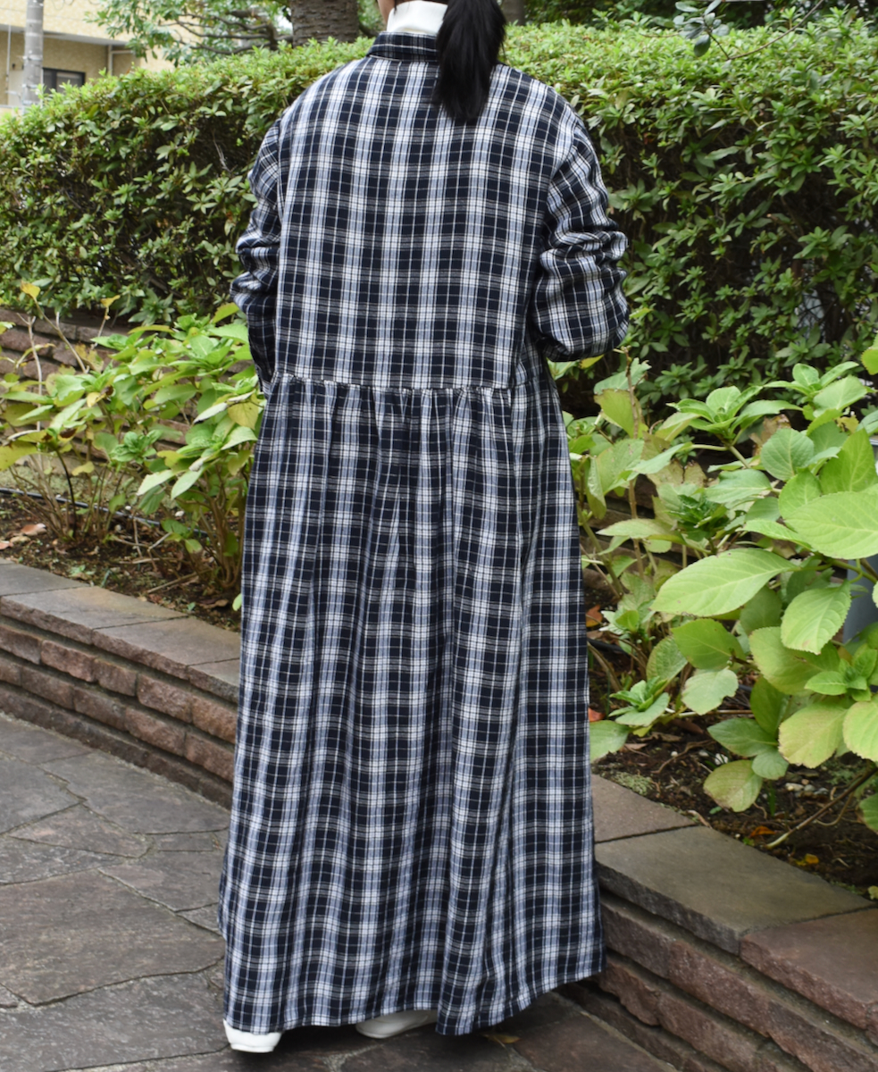 INSL24713(ワンピース) WOOL/LINEN CHECK OPEN COLLAR SHIRT DRESS