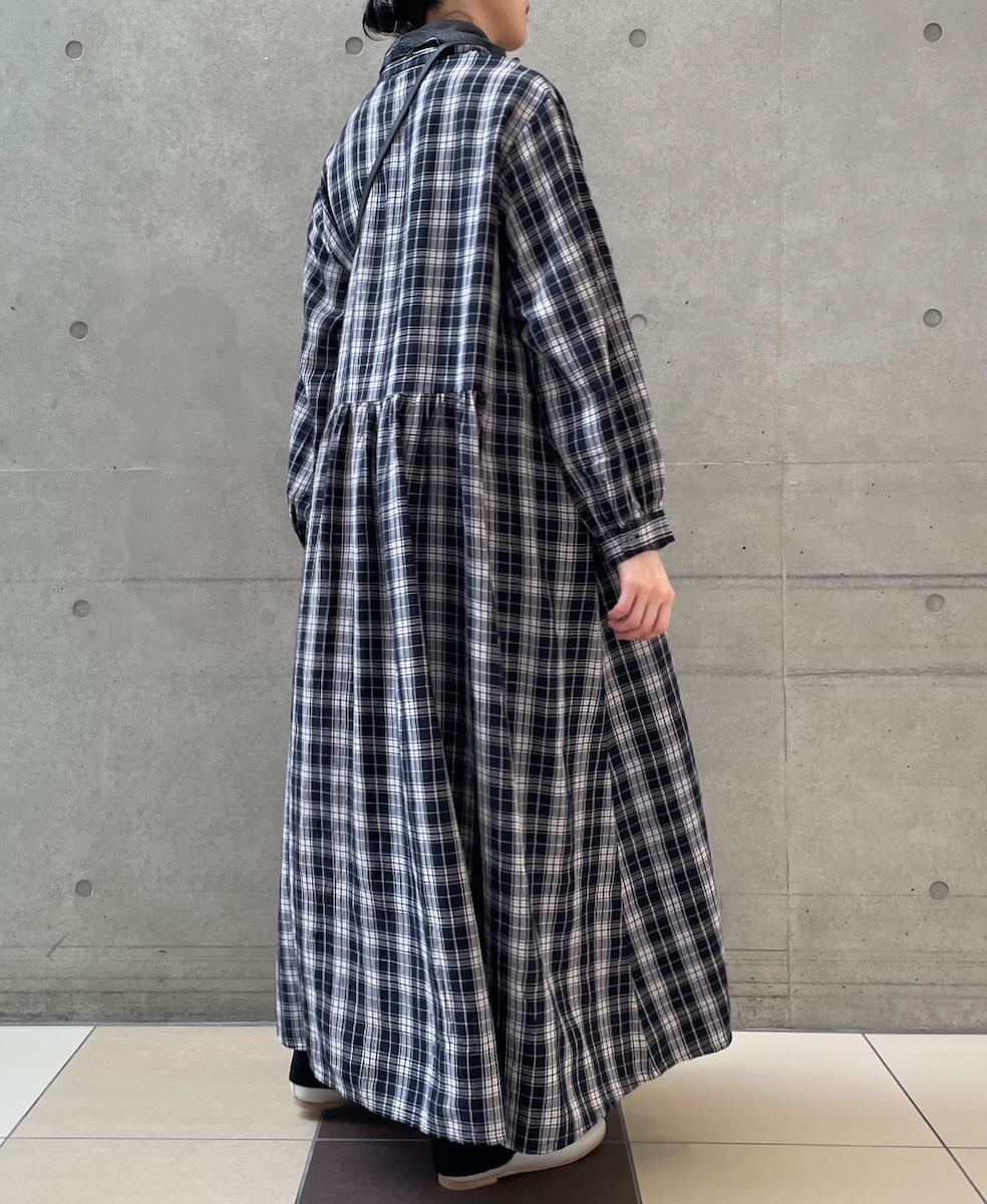 INSL24713(ワンピース) WOOL/LINEN CHECK OPEN COLLAR SHIRT DRESS