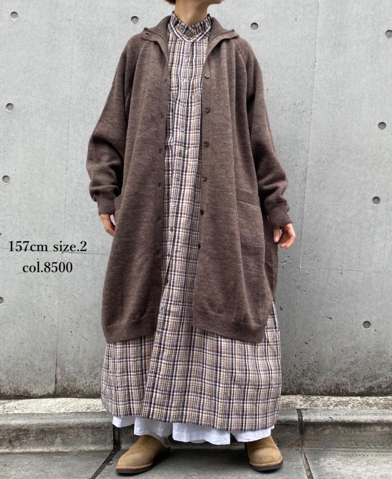 INSL24714(ワンピース) WOOL/LINEN CHECK FRILL COLLAR SHIRT DRESS WITH PINTUCK