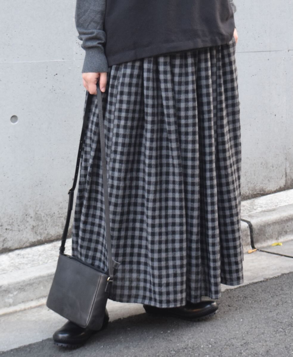 NMDS24574(スカート) BOILED WOOL GINGHAM CHECK RAJASTHAN TUCK