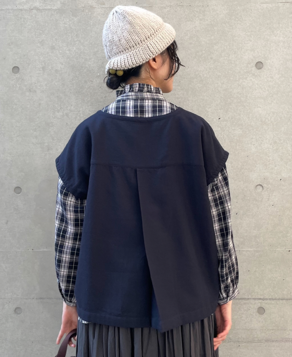 INSL24711(シャツ) WOOL/LINEN CHECK FRILL COLLAR SHIRT